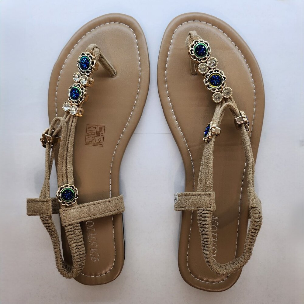 Beige Fashion Sandals with Rhinestone Embellishment